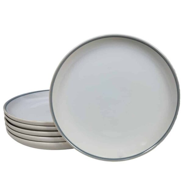 Set of 6 dessert plate, Round, 21 cm, Glossy White with gray edge