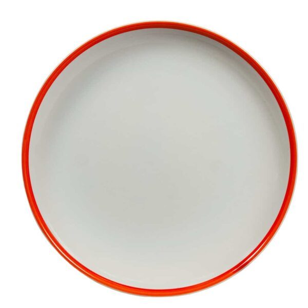 Set of 6 dessert plate, Round, 21 cm, Glossy White with orange edge