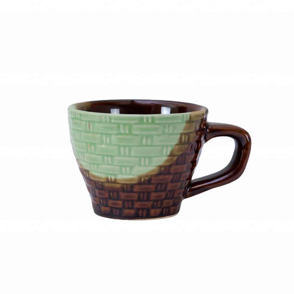 Set of 2 mugs with spoon, 70 ml, Glossy Brown/Green
