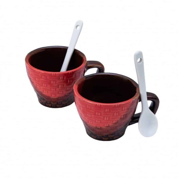 Set of 2 mugs with spoon, 70 ml, Glossy Brown/Red