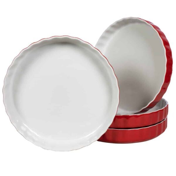 Set of 4 heat-resistant tray, Round, 28x4 cm, Glossy White and Red