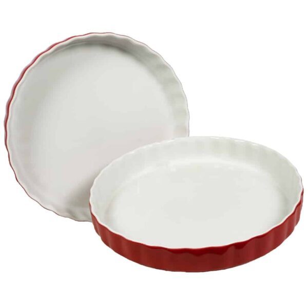 Set of 2 heat-resistant tray, Round, 28x4 cm, Glossy White and Red