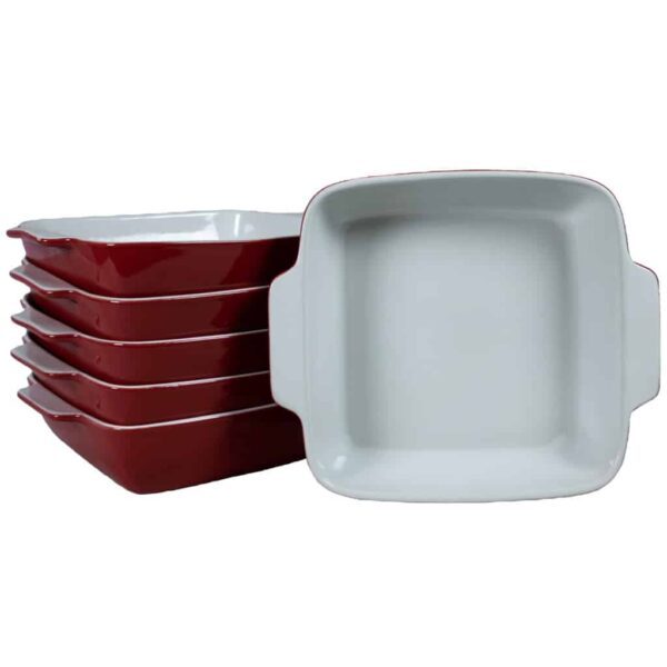 Set of 6 heat-resistant tray, Square, 33x33x7 cm, Glossy White and Red