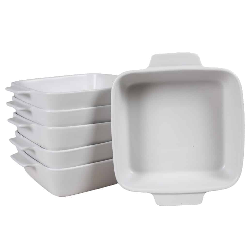 Set of 6 heat-resistant tray, Square, 20x20x6.5 cm, Glossy White