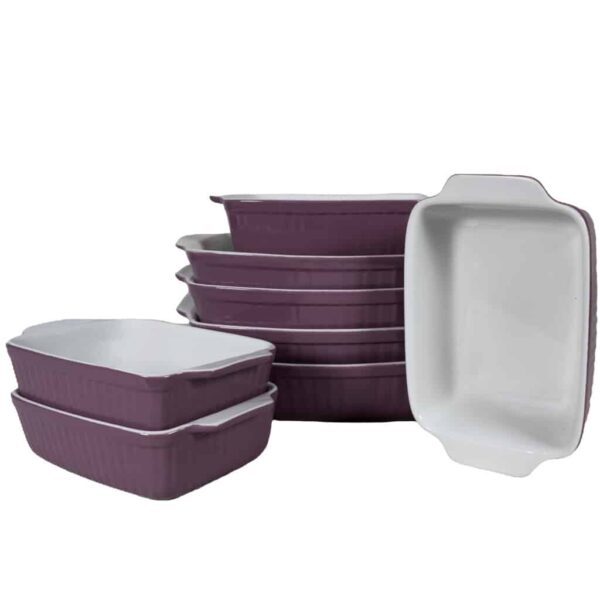 Set of 8 heat-resistant tray, Rectangular, Mixed size, Glossy White and purple