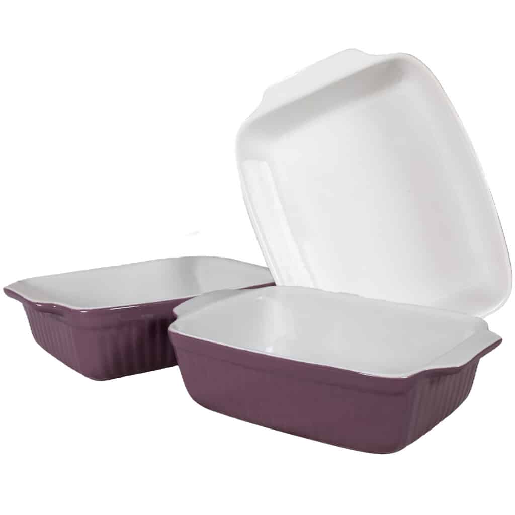 Set of 3 heat-resistant tray, Rectangular, Mixed size, Glossy White and purple
