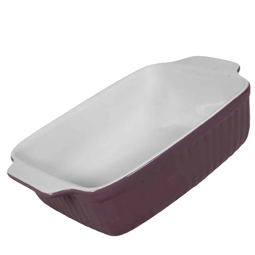 Set of 2 heat-resistant tray, Rectangular, 20.5x16x7 cm, Glossy White and purple