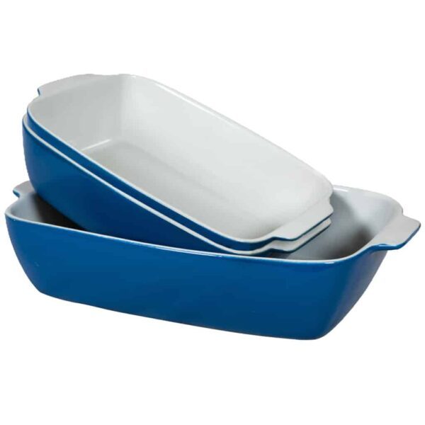 Set of 3 heat-resistant tray, Rectangular, Mixed size, Glossy White and Blue