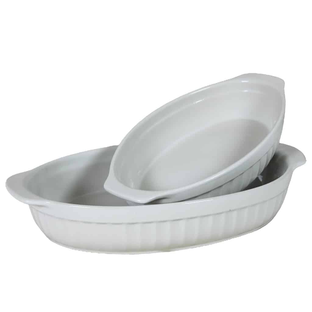 Set of 2 heat-resistant tray, Oval, Mixed Size, Glossy White