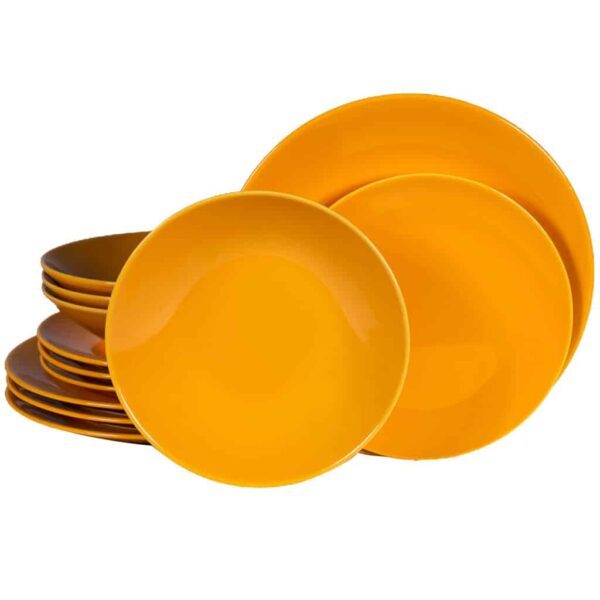 Dinner set for 4 people, with deep plate, Round, Glossy Yellow