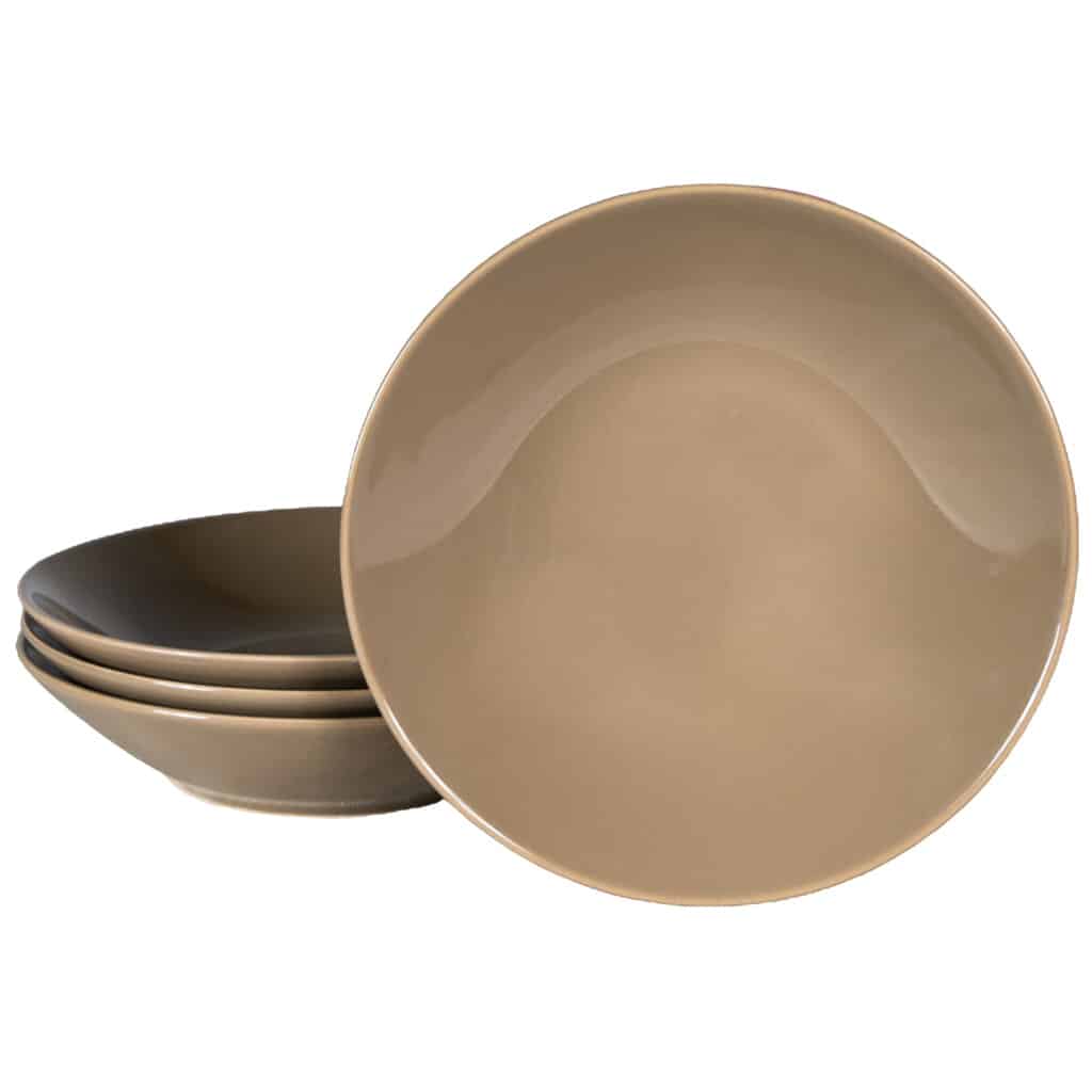 Set of 4 deep plate, Round, 21 cm, Glossy Light Brown