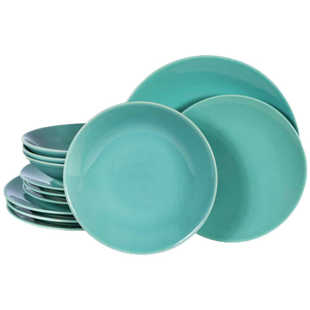 Dinner set for 4 people, with deep plate, Round, Glossy Turquoise