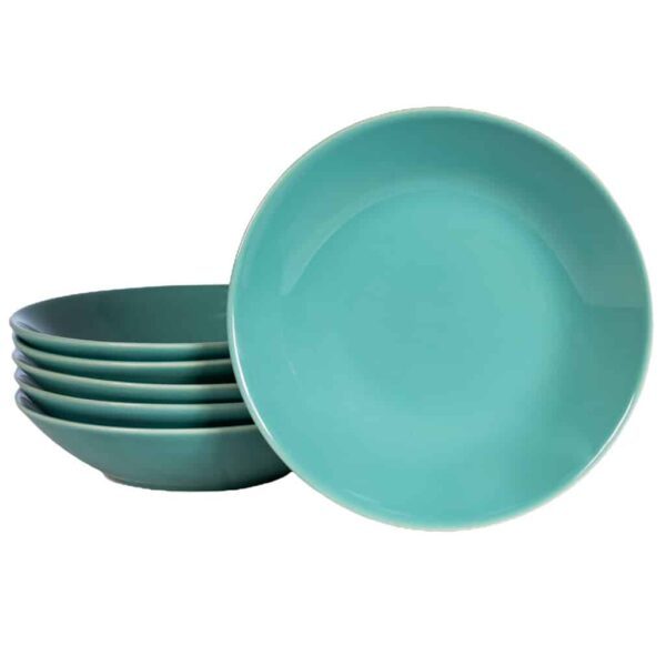 Set of 6 deep plate, Round, 21 cm, Glossy Turquoise