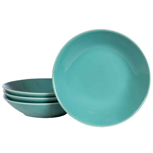 Set of 4 deep plate, Round, 21 cm, Glossy Turquoise