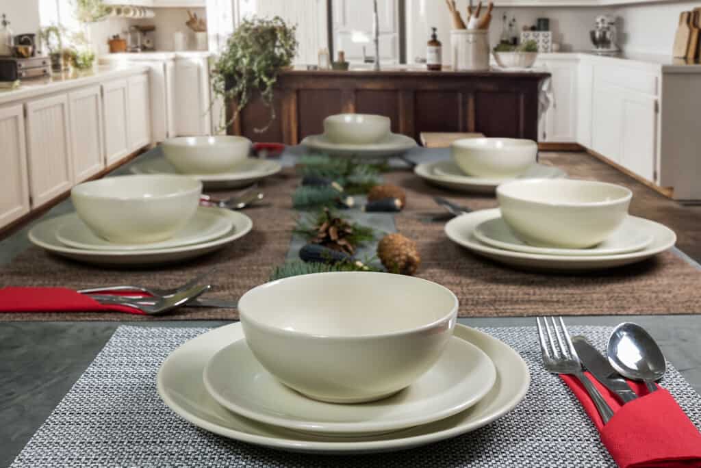Dinner set for 6 people, with bowl, Round, Glossy Ivory