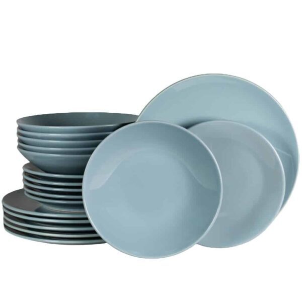 Dinner set for 6 people, with deep plate, Round, Glossy Ivory decorated with gray gradients