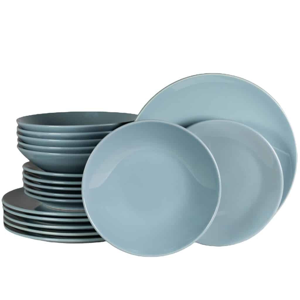 Dinner set for 6 people, with deep plate, Round, Glossy Ash Gray