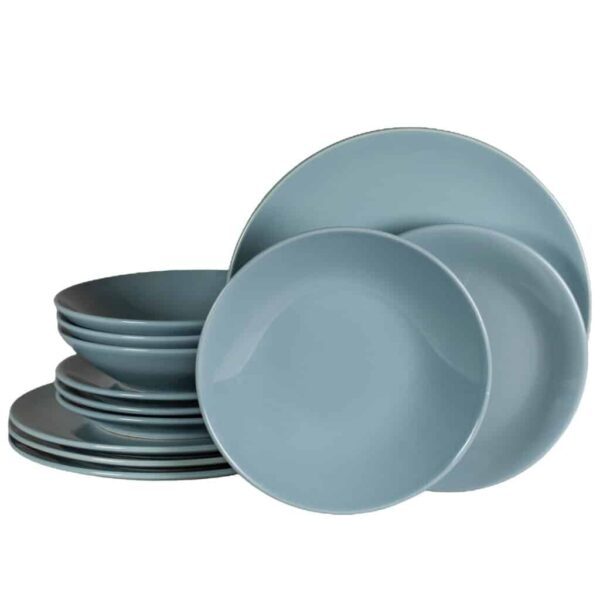Dinner set for 4 people, with deep plate, Round, Glossy Ash Gray