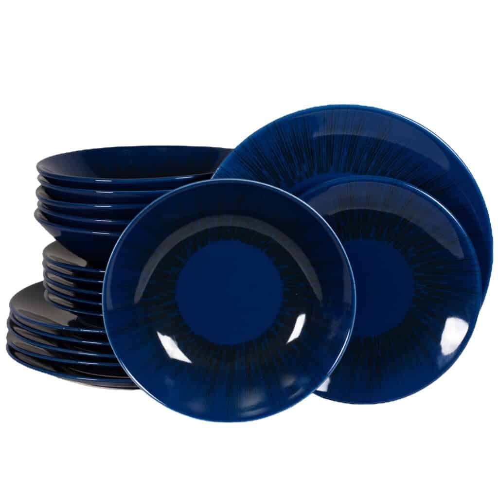 Dinner set for 6 people, with deep plate, Round, Glossy Dark Blue decorated with sunshine