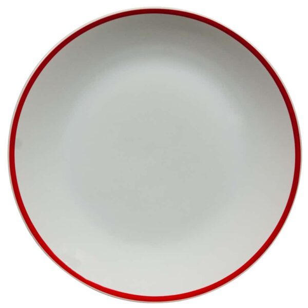 Dinner Plate, Round, 26 cm, Glossy White with red edge