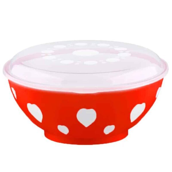 Bowl „Hearts” with lid, Round, 3 l, Red