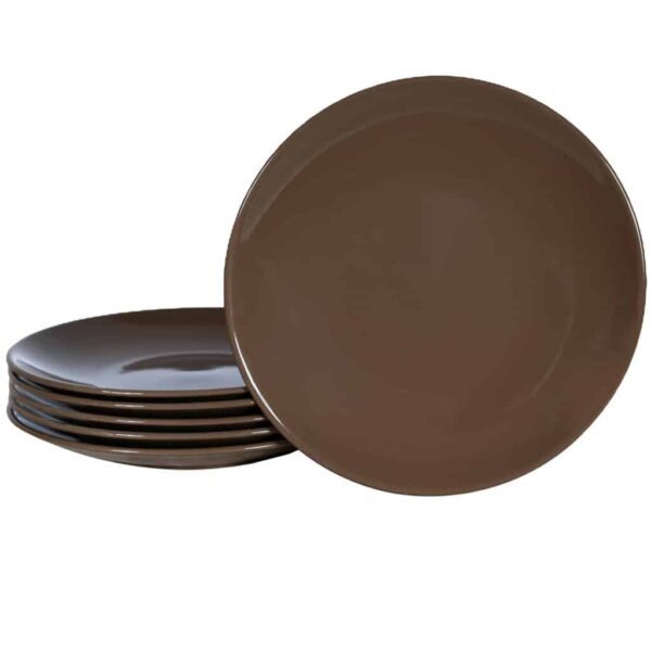 Set of 6 dinner plate, Round, 26 cm, Glossy Dark Brown
