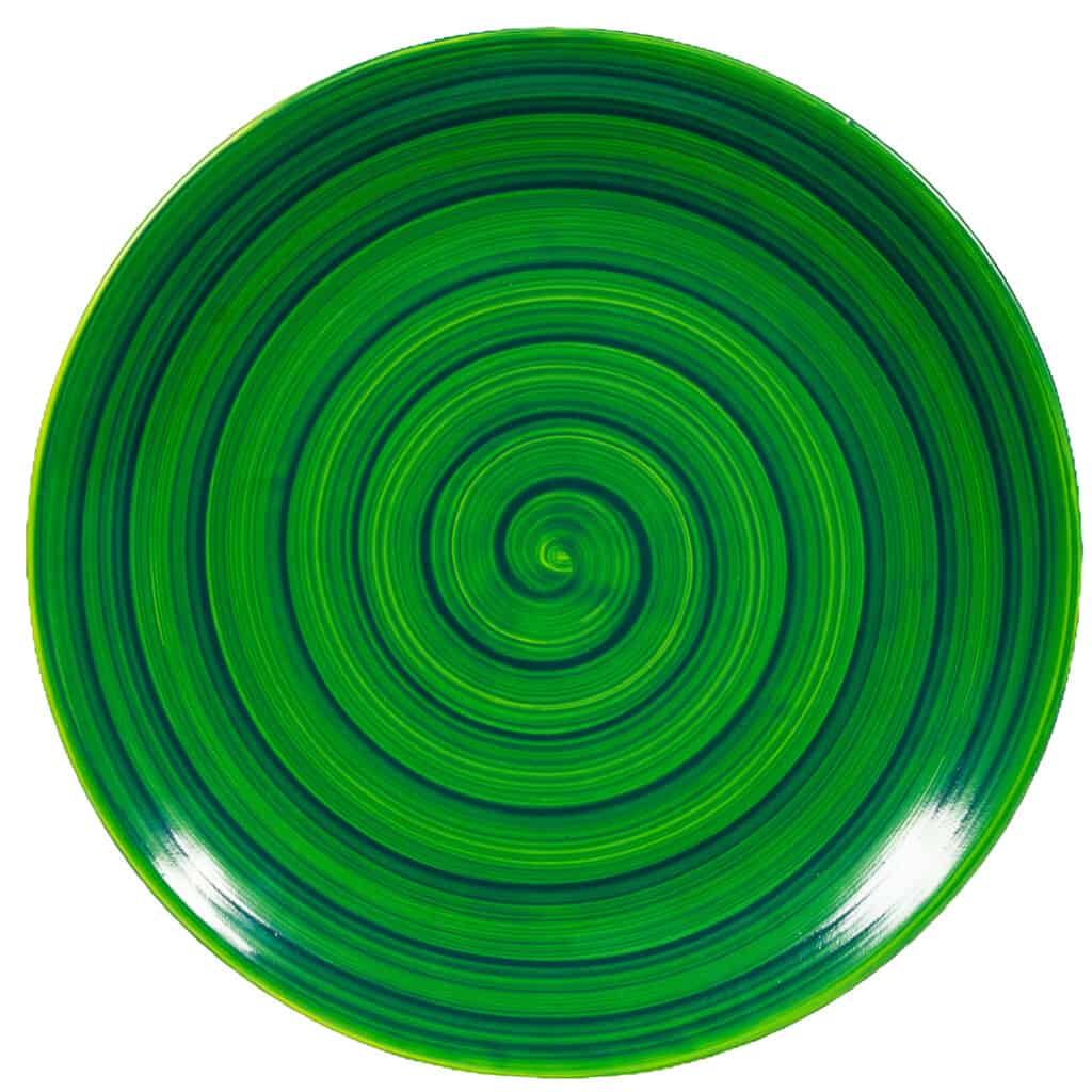 Dinner set for 6 people, Glossy Yellow decorated with green spiral