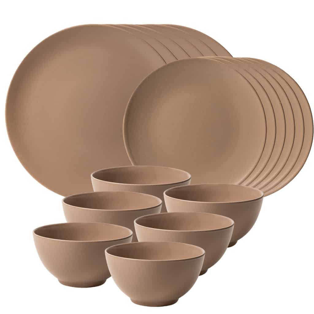 Dinner set for 6 people, with bowl, Round, Matte Silver Brown