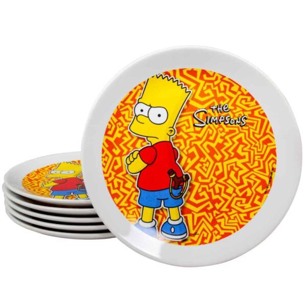Set of 6 dinner plate, 24 cm, Glossy White decorated with with "Simpson"