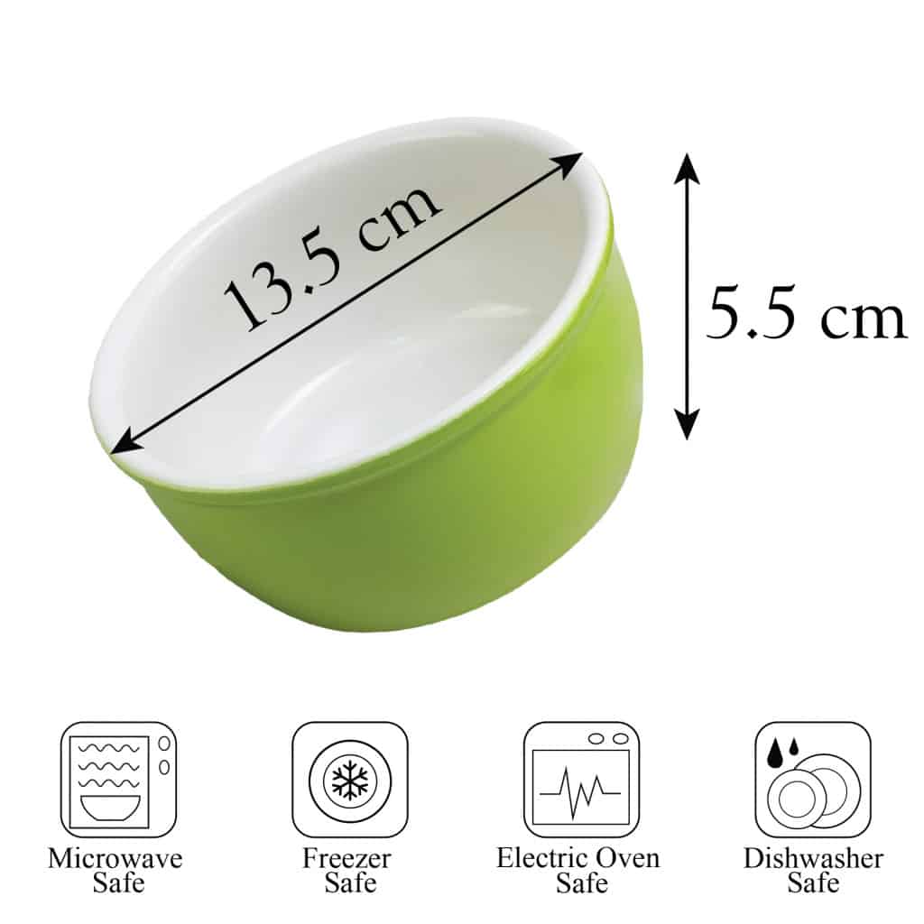 Heat-resistant tray, Round, 13.5X7.5 cm, Glossy White and Green