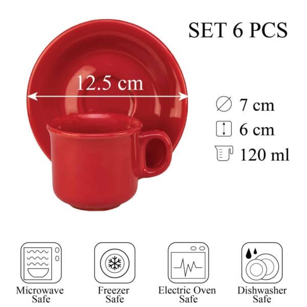 Set of 6 Cup with saucer, 120 ml, Glossy Red