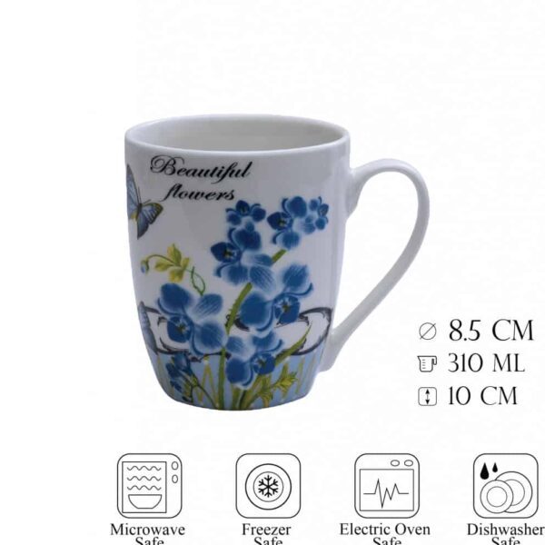 Mug, 310 ml, Glossy White decorated with blue flower