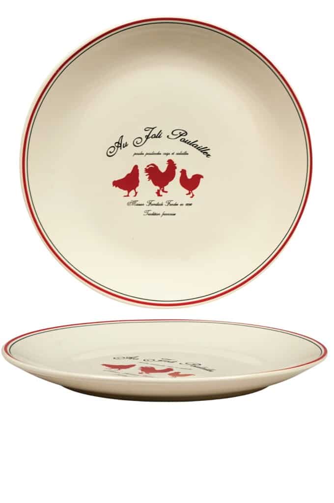 Set of 6 dinner plate, Round, 26 cm, Glossy Ivory decorated with red hens