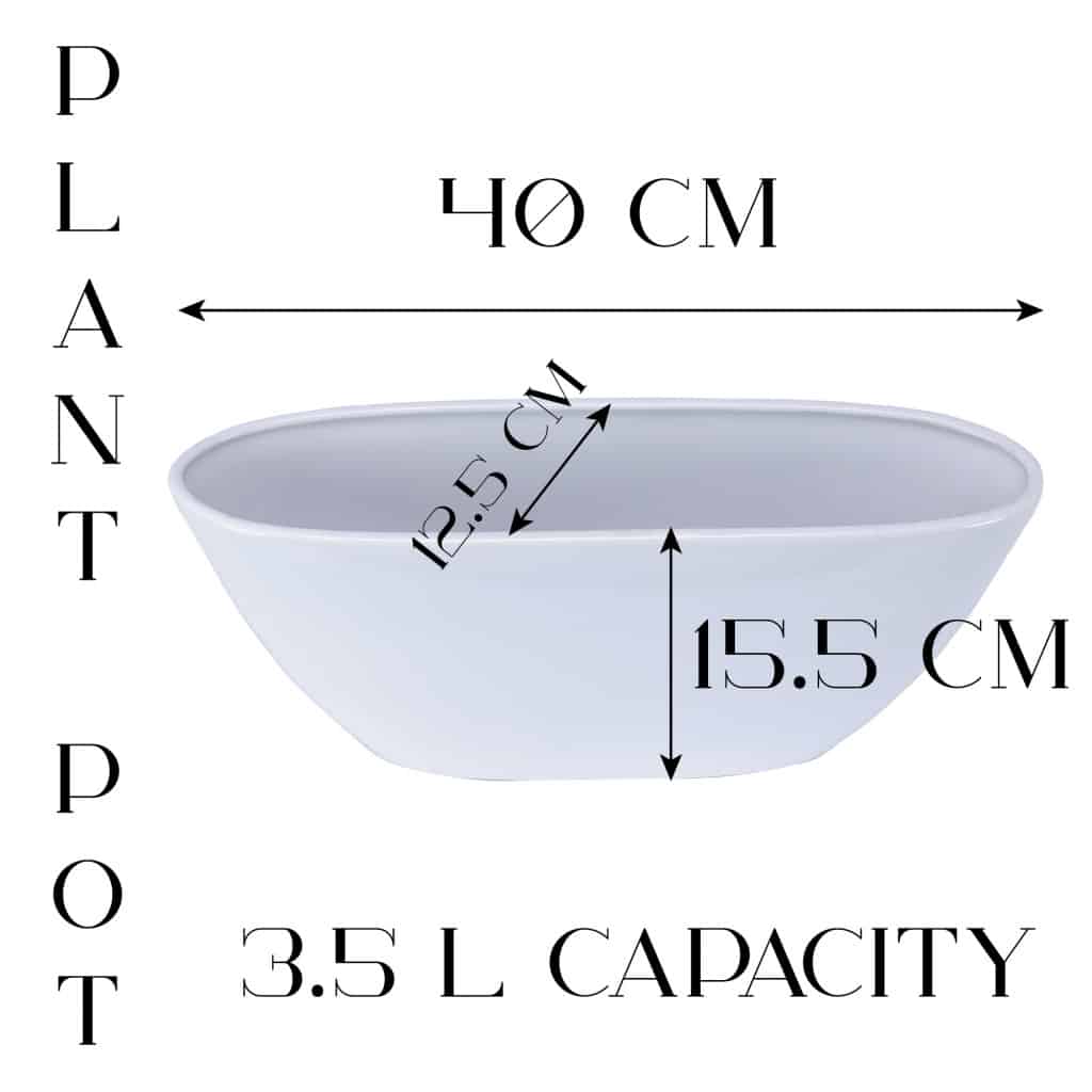Flower pot, Oval, 40x12.5x15.5 cm, Glossy White