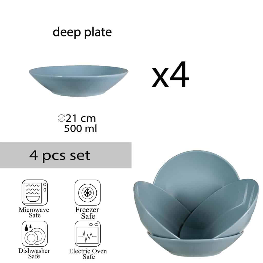 Set of 4 deep plate, Round, 21 cm, Glossy Ash Gray
