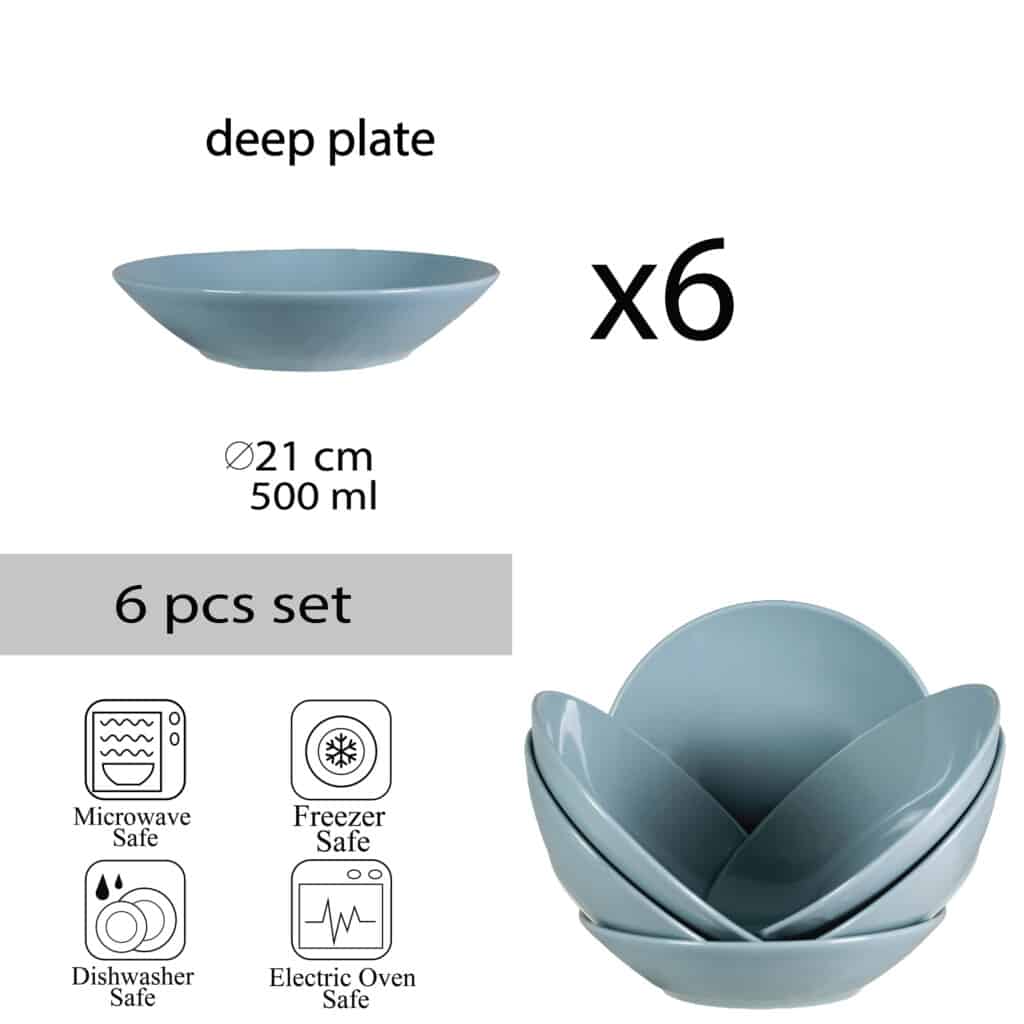 Set of 6 deep plate, Round, 21 cm, Glossy Ash Gray