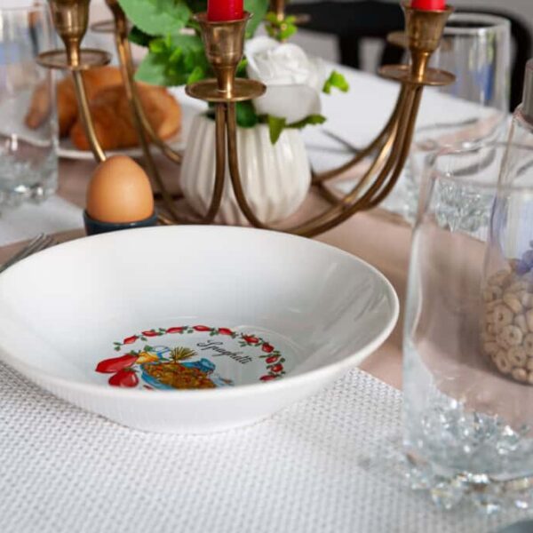 Set of 6 deep plate, Round, 21 cm, Glossy White decorated  with Spaghetti