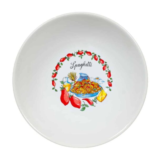 Deep Plate, Round, 21 cm, Glossy White decorated with Spaghetti