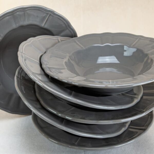 Set of 6 deep plates, Round, 22 cm, Glossy Gray