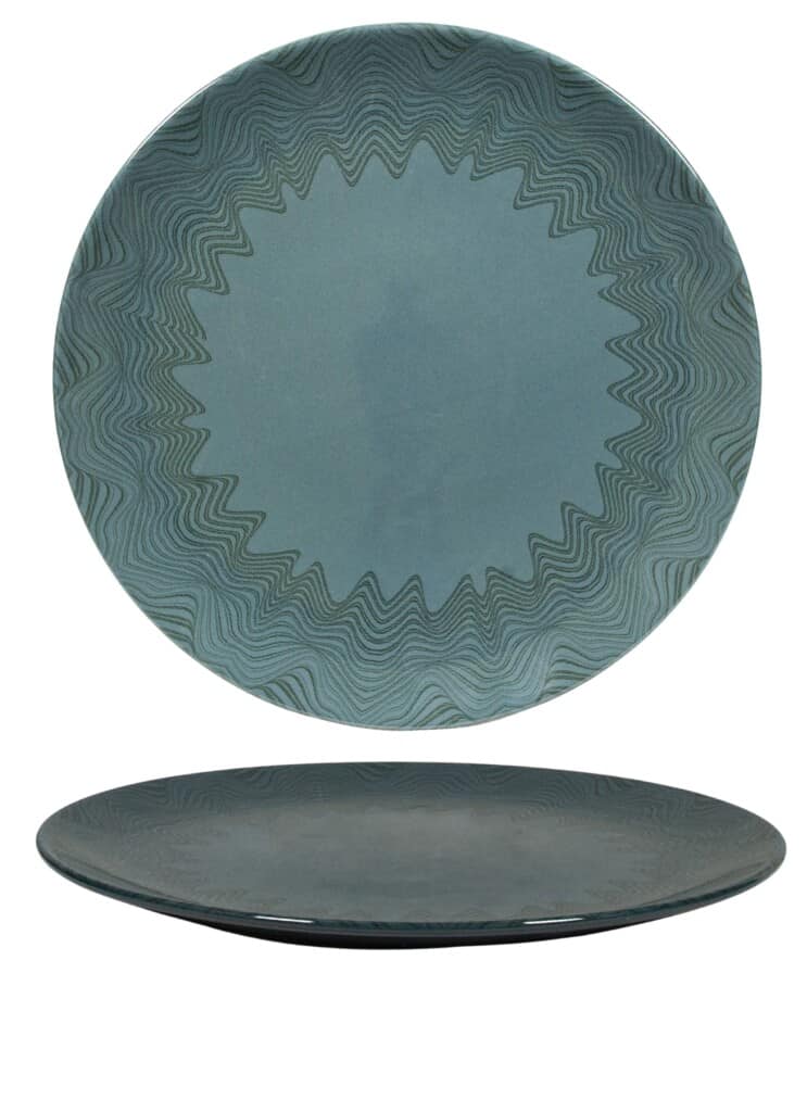 Dinner set for 6 people, Glossy Gray decorated with black Mandala draw