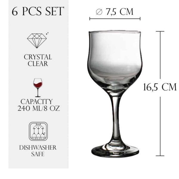 Set de 6 pahare de vin, 240 ml, Crystal Clear