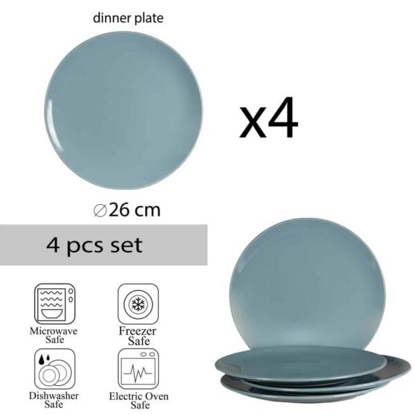 Set of 4 dinner plate, Round, 26 cm, Glossy Ash Gray