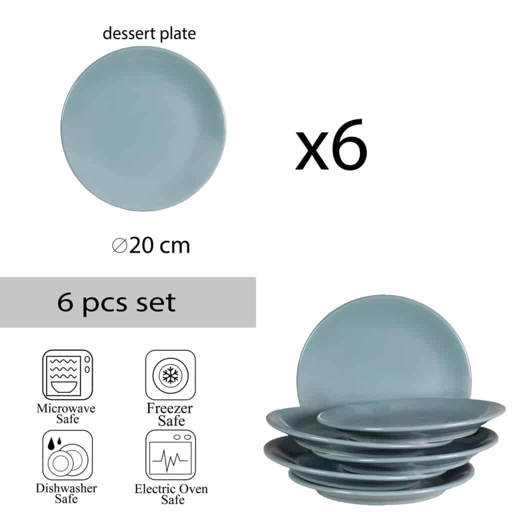 Set of 6 dessert plate, Round, 20 cm, Glossy Ash Gray