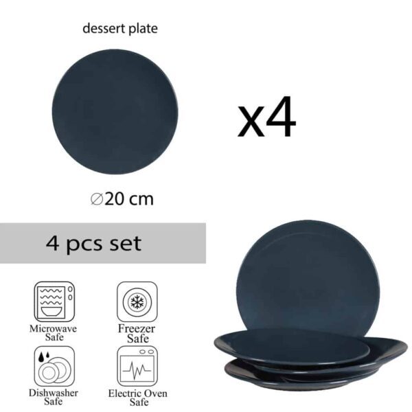 Set of 4 dessert plate, Round, 20 cm, Glossy Anthracite Gray