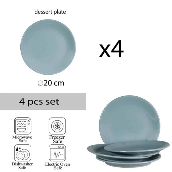 Set of 4 dessert plate, Round, 20 cm, Glossy Ash Gray