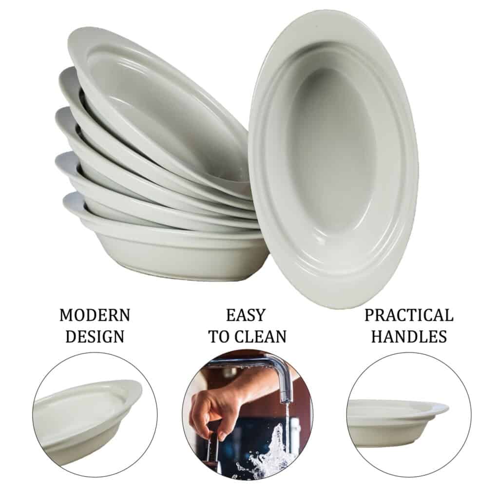 Set of 6 heat-resistant tray, Oval, 18x12x5 cm, Glossy White