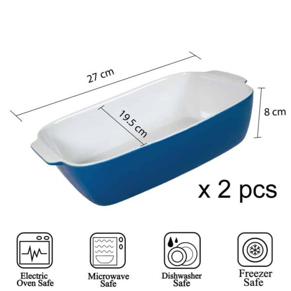 Set of 2 heat-resistant tray, Rectangular, 27x19.5x8 cm, Glossy White and Blue