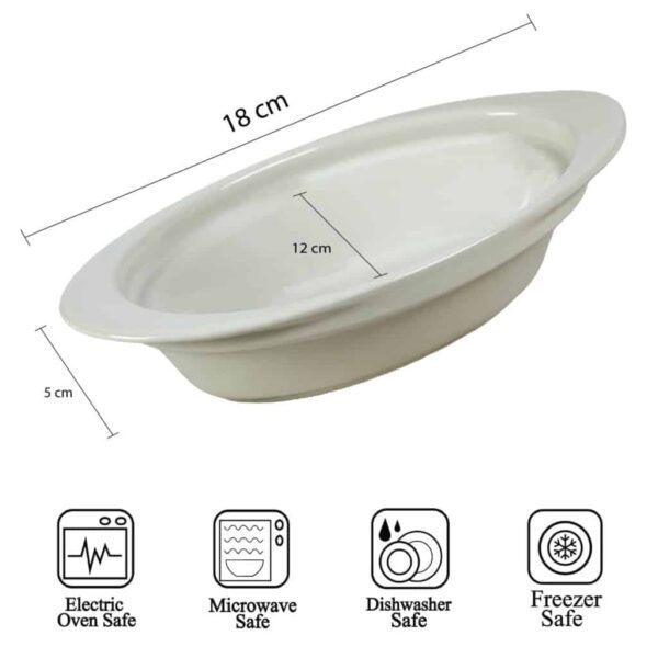 Heat-resistant tray, Oval, 18x12x5 cm, Glossy White