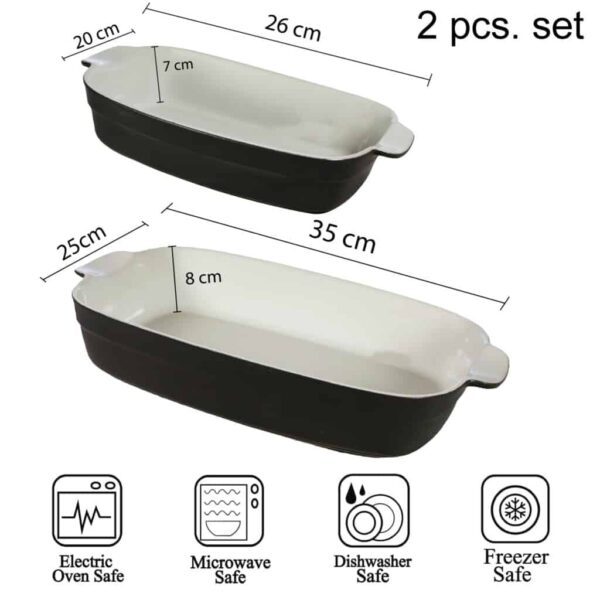 Set of 2 heat-resistant tray, Oval, Mixed size, Glossy White and Black