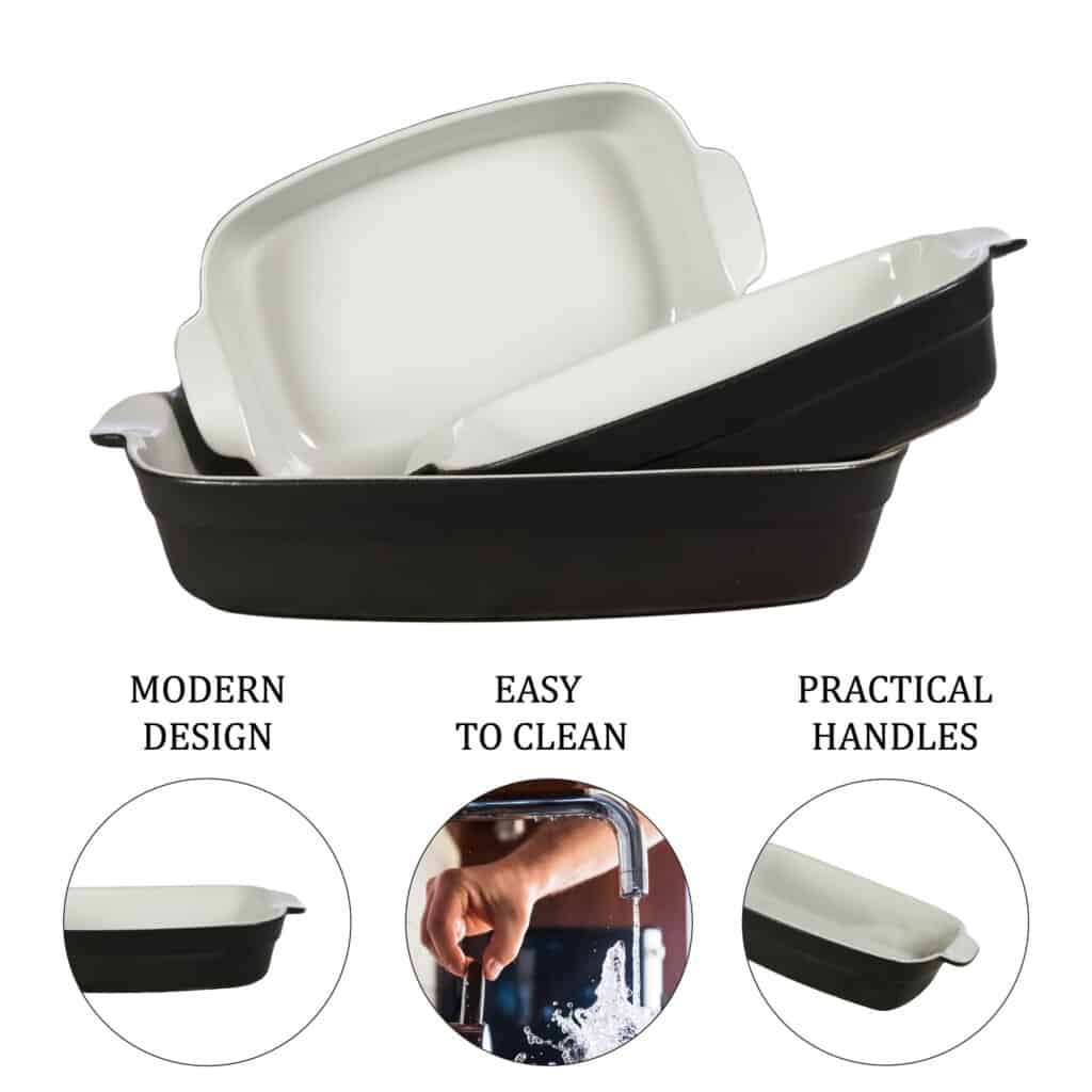 Set of 3 heat-resistant tray, Oval, Mixed size, Glossy White and Black